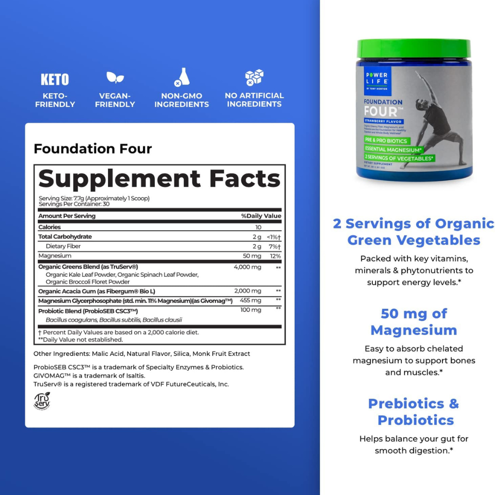Supplements Facts Label for Power Life Foundation Four