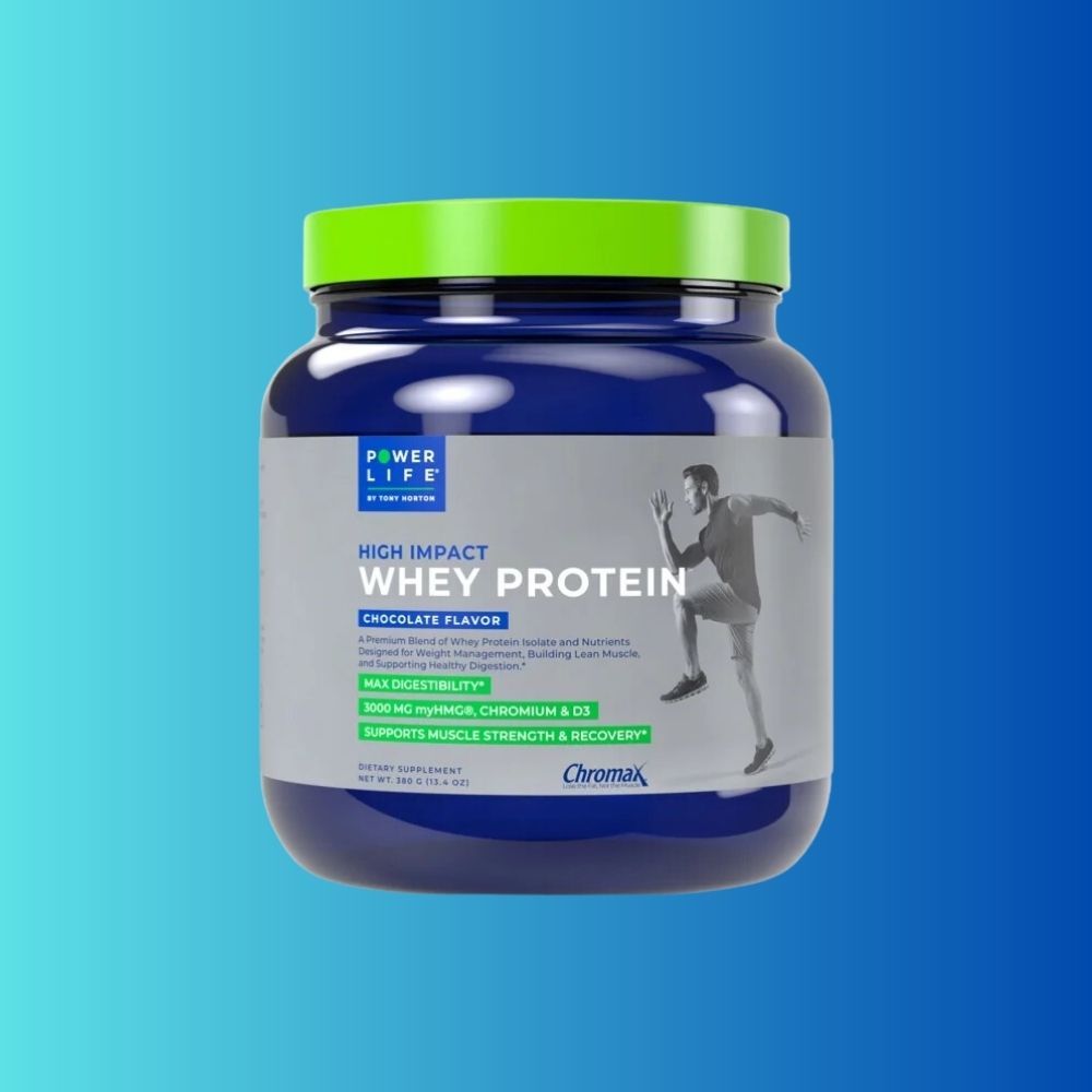 Jar of Power LIfe high impact chocolate whey protein