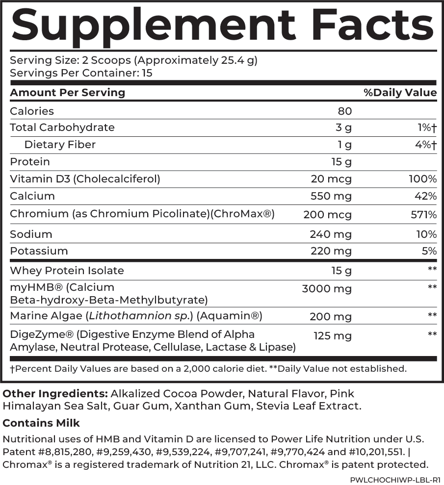 Supplement and Ingredient list for Power Life High Impact Whey Protein